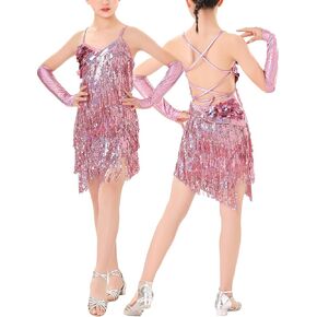 Happy Cherry Sequins Tassel Latin Dance Dress for Girls 1920s Flapper Cocktail Party Dresses Rumba Ballroom Costumes