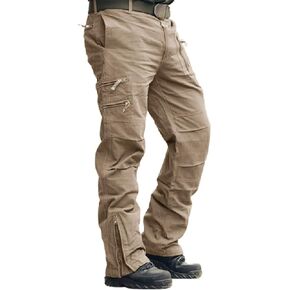 CRYSULLY Men's Tactical Pants Military Work Pants for Men Ripstop 9 Pockets Construction Trousers (No Belt)