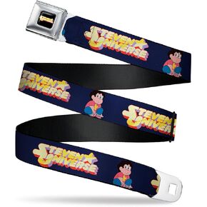 Warner Bros. Animation Belt, Seatbelt Buckle Belt, Steven Universe Sitting Pose and Title Logo Navy Blue, Adjustable