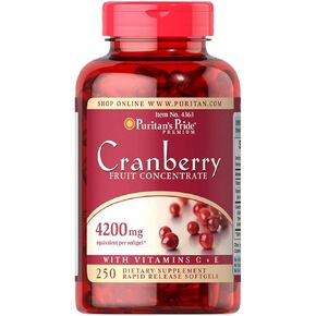 Puritan's Pride Premium Cranberry Fruit Concentrate 84 mg (4200 mg equivalent) with Vitamins C and E, Dietary Supplement for Immune System Support, 4 Month Supply, 250 Rapid Release Softgels