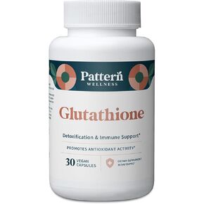 Pattern Wellness Glutathione Supplement - Active Reduced Glutathione Formula with Added Vitamin C - Cell, Antioxidant, + Immune Health Support - 30 Vegan Capsules
