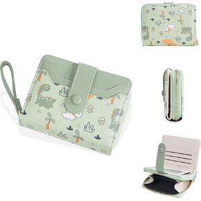 Belsmi Compact Small Leather Wallet, Dinosaur Print, For Women/Girls, Mini Bifold (Pink)
