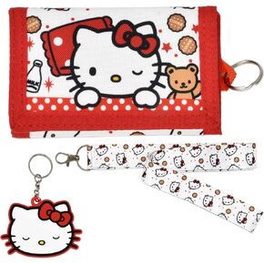 Hello Kitty Trifold Kids Girls Girls Parse Wallet Wallet Wallet و Accessories و Jobicets for ائتمان وبطاقة هوية وتصميم رقيق نحيف وبلاني قابلة للفصل وسلسلة مفاتيح السحر القابلة للفصل