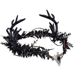 Mostory Gothic Black Antler Crown - Dark Elf Heverpiece Forest Fairy Faie Fae Deer Horns Circlet for Women Renfaire Cosplay Goth Wedding Halloween