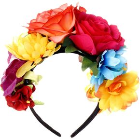 Nydotd Mexican Rose Flower Crown Headband, Day of The Dead Floral Rose Crown Headband Headpiece for Halloween Costume Party