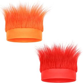 Hairy Headband, Funny Wigs Fun Crazy Hats,Troll Hair Costume Accessories for Adults and Teens, Silly Party Supplies for Mardi Gras,Crazy Hair Day, Spirit Week,Halloween and Sports (Red&Orange,2 Pack)