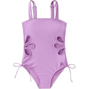 Girls Swimsuit One Piece Bathing Suit Adjustable Straps Solid Color Cut Out Butterfly Girls' Swimwear for 7-14Y in Kuwait