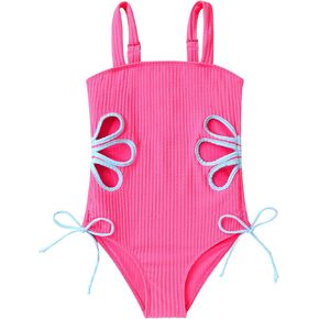 Girls Swimsuit One Piece Bathing Suit Adjustable Straps Solid Color Cut Out Butterfly Girls' Swimwear for 7-14Y