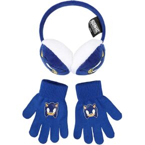 Sonic The Hedgehog Embroidered Sonic Face 2-Piece Youth Earmuffs & Magic Gloves Set