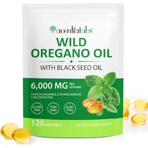 Oregano Oil Softgels Organic, 2 in 1 Formulated with Black Seed Oil 200mg, 120 Count Oregano Oil Supplement Capsules, Natural Defense Supplement, Non-GMO, Dairy Free, Gluten Free