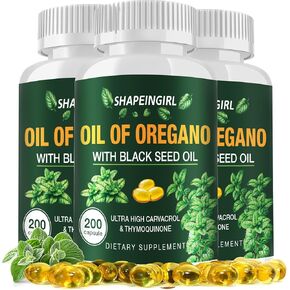 Oil of Oregano Capsules with Black Seed Oil - Organic Oregano Oil Supplement 200 Softgels, High Potency Carvacrol & Thymoquinone, Non-GMO, Immune Support, Digestive & Respiratory Health