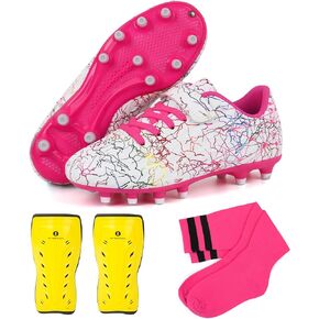 brooman Kids Firm Ground Soccer Cleats Girls Football Cleats with Shin Guards and Soccer Socks