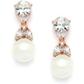 Mariell Clip-On Pearl Drop Bridal Earrings with Cubic Zirconia Crystals and Ivory Pearls For Brides, Bridesmaids, Weddings, Jewelry Gift for Women