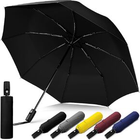 Windproof Travel Umbrella, Compact Umbrella, Car Umbrellas for Rain & Sun, 8 Fiberglass Ribs for Strong UV & Wind Resistance, Portable, Lightweight, Vent, Easy Automatic Open/Close