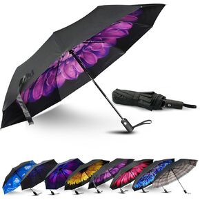 LLanxiry Umbrella Windproof Travel Umbrellas for Rain Black Folding Umbrellas 10 RIBS Automatic Strong Portable Wind Resistant Backpack Umbrella for Men and Women