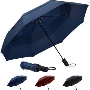 Travel Umbrellas for Rain – Compact Umbrella Windproof with 46" Double Vented Canopy and Strong Fiberglass Frame, Automatic Portable Umbrella for Travel, Rainy Days, Backpack & Car