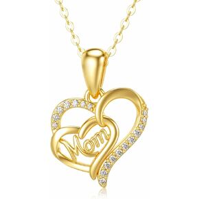 Mothers Day Gift for Mom,14K Real Gold Mom Heart Necklace for Women Wife Mom Grandma,Yellow Gold I Love You Mom Pendant Necklace Jewelry Gift for Mothers Day 16+1+1 inch