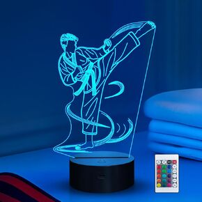 Ammonite Karate Night Light ، Karate Player 3D LAMP 16 تغيير اللون مع التحكم عن بُعد وجهاز توقيت ، ديكور الرجال هدايا عيد ميلاد عيد ميلاد للأطفال.