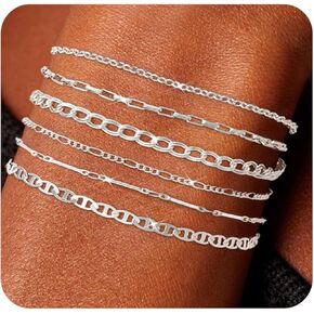 Dainty Silver Bracelets for Women Trendy - Waterproof Stackable Silver Bracelet Set - Perfect for Stylish Women