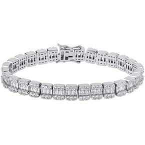 18K White Gold Moissanite Baguette Tennis Bracelet，10mm Geometric Design，8 Inch Fashion Jewelry Gift for All