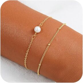 Bracelets for Women, Waterproof 14K Gold/Silver Plated Stackable Bracelets for Women Non Tarnish Trendy Dainty Paperclip Figaro Box Herringbone Hand Chain Bracelet Pack Stack Adjustable Jewelry for Women