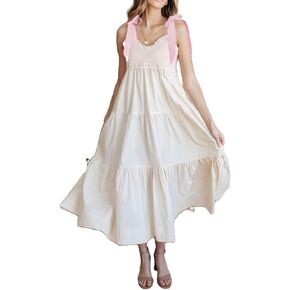 Women Summer Boho Tie Shoulder Dress Y2k Floral Smocked Flowy Long Dress Ruffle Tiered Beach Vocation Sundress