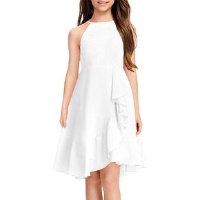 Mitilly Girls Lace Flower Dressy Dress Chiffon Halter A Line Low Low Lowy Junior Jubledrase Dresses لحفل الزفاف