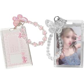 2 مجموعات من بطاقة Photocard ، حامل بطاقة KPOP ، مع سلسلة مفاتيح سلسلة الفراشة الإبداعية لسهولة الوصول إلى البطاقات ، مناسبة لبطاقات ألبوم KPOP ، هدايا ممتعة للأصدقاء