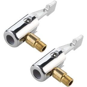 2PCS Lock-On Air Chuck Tire Inflator Hose Adapter, Standard Thread Nozzle Adapter Replacement, Metal No Air Leakage Lock On Tire Chuck for Portable Air Compressor, Tire Pump (Silver/Yellow)