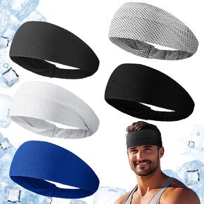 5pcs Summer Cooling Headbands for Men Stretchy Workout Sports Sweatbands Absorb Chill Cool Hairband for Hot Weather Running Golf Athletic