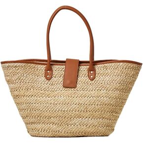 L*Space Alfie Bag, Featuring Faux Leather Straps, Magnetic Flap Closure and Multipurpose Cornhusk Body, Large Tote Bag, Natural