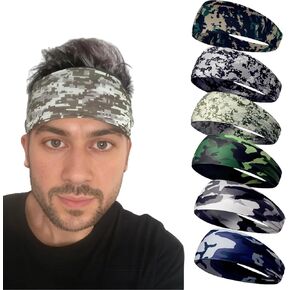 Sweat Headbands for Men,6 Pack Workout Sports Hairband for Gym, Ideal for Fitness,Running,Cycling,Hike