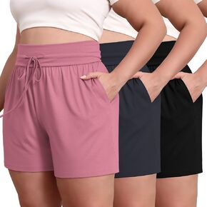 Neer 3 Pack Women's Plus Size Shorts ، شورتات صالة الرباط القطن