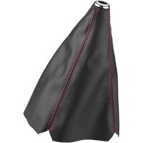 Zerodis Black PU Leather Gear Knob Cover, Red Stitch, Easy Installation, Custom Look for Car Interior