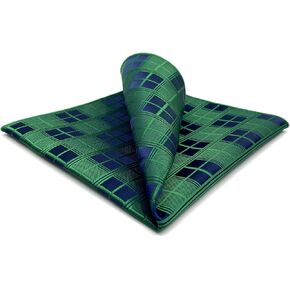 S & W shlax & Wing Pocket Square للرجال دعاوى خضراء بحرية زرقاء كبيرة 12 × 12 منسوجة