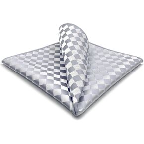 S&W SHLAX&WING Mens Pocket Square Satin Light Grey Silver Off White Checkered Rhomibic for Suit Jacket
