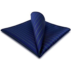 S&W SHLAX&WING Pinstripe Stripes Pocket Square for Men Blue Brown Satin for Gift