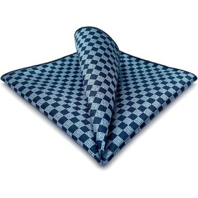 SHLAX & WING FASHING Blue Silk Pocket Square for Men Classic Checky Hanky