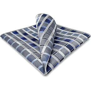 Shlax & Wing Mens Silk Pocket Square Checkered Blue Grey Hanky 12.6 inches