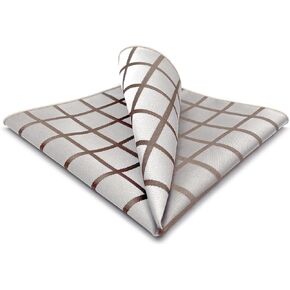 S&W SHLAX&WING Pocket Square for Men Suits Beige with Brown Satin Checks Prom Party Wedding