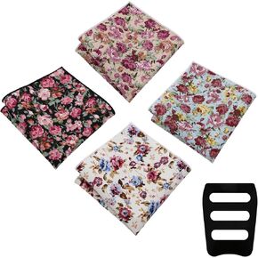 Floral Pocket Square for men, Handkerchief for Men Mens Cotton Pocket Square with Holder for Banquet Wedding Party