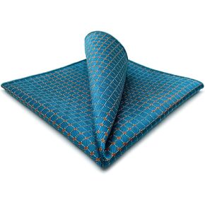 SHLAX&WING Blue Mens Pocket Square Silk Hanky Checkered 12.6 inches Large Size