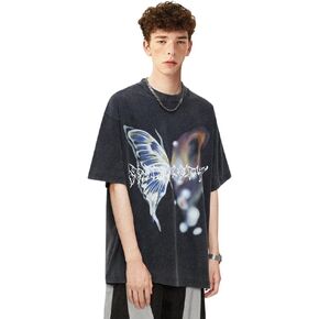 Aelfric Eden Mens Vintage Graphic Tees Y2K Irregular Butterfly Printed Tee Oversized Streetwear Casual T-Shirt