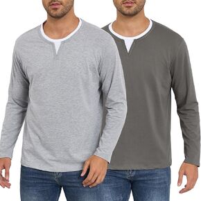 Oymyakon Mens Long Sleeve Tee Tee Fake قطعتين v قميص عنق الربيع فال