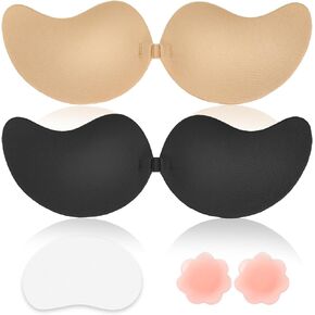 Adhesive Bra Sticky Backless Strapless Invisible Push Up Stick on Bras for Women Dresses 2 Pair Reusable Nipple Cove