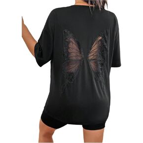 Women's Maternity Butterfly Mesh Tee Shirt Short Sleeve Crew Neck Pregnancy Tops