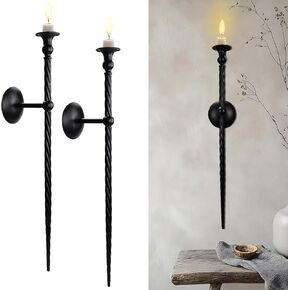 Black Metal Wall Candle Holder Set of 2,Large Wall Candle Sconces Modern Wall Decor for Bedroom, Dining Room, Living Room 23.6"