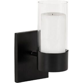 Kate and Laurel Zabler Modern Metal Wall Sconce, 5 x 6 x 10, Antique Nickel, Round Candle Holder with Removable Glass Cylinder for Flameless Candle Display in Bedroom or Bathroom