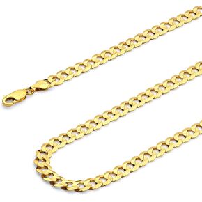 14k REAL Yellow/Two Tone Gold Bevelled Hollow 11mm, 9mm, 6.5mm, 5mm, 4.5mm, 3.5mm, 2.5mm, 2mm Cuban Curb Chain Necklace/Bracelet with Lobster Claw Clasp