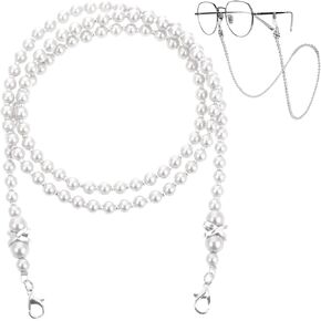 Eyeglass Chains for Women, Pearl Sunglasses Strap, Glasses Holder Strap Beaded Eye Glass Holder Chain Glasses Lanyard Eyewear Retainer Chain for Eyeglass Around Neck Women